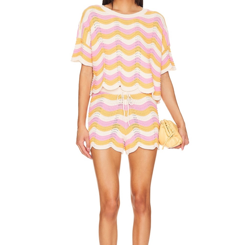 l*space Crochet Wave Coverup Set in Pink, Yellow, Cream